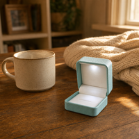 Boîte à bijoux élégante avec éclairage LED pour anniversaire, Noël, anniversaire de mariage, logo personnalisé, emballage de bijoux de luxe