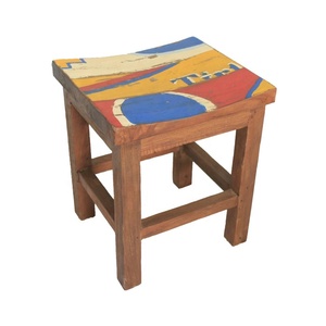 Handmade Rustic Reclaimed Boat Wood <b>Stool</b> Colorful Vintage Wooden Low Chair For Home Decor Garden Living Room Small Furniture - Product Image 1