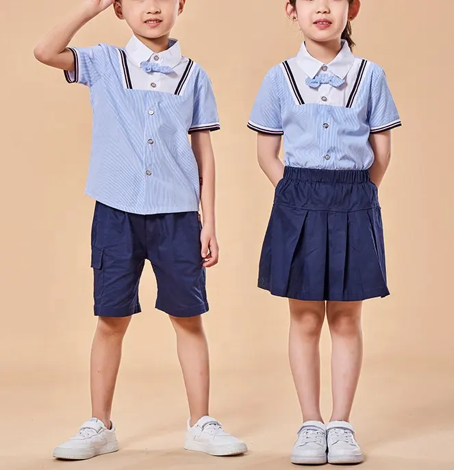 Conjunto de camisa y pantalones de uniforme preescolar para estudiantes de escuela primaria y secundaria con logotipo privado, uniformes escolares