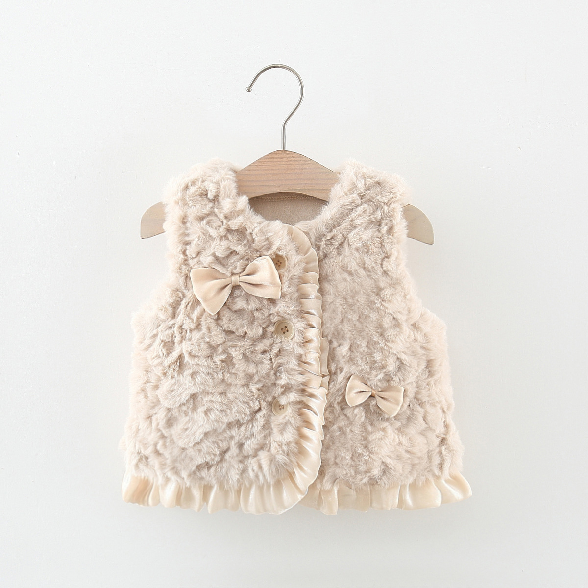 1627 Winter New Girls' Korean Style Fleece Vest with Two Bowknot Edges Waistcoat for Toddlers Resale Ready