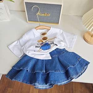 2023 été Offre Spéciale bébé vêtements ensemble fille vêtements dessin animé à manches courtes haut et denim <span class=keywords><strong>super</strong></span> mignon jupe deux pièces <span class=keywords><strong>costume</strong></span> - Product Image 2