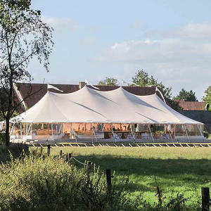 Carpa de Acero con Estructura de Madera Blanca y Paredes Laterales, Carpa Tipo Hotel de Fábrica - Product Image 1