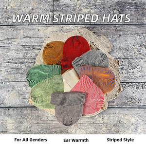 Mùa đông ngoài trời SỌC ĐAN Mũ Acrylic cưỡi tai bảo vệ ấm áp xoăn vành Beanies hai săn chắc hai săn chắc cho bãi biển & Du Lịch - Product Image 2
