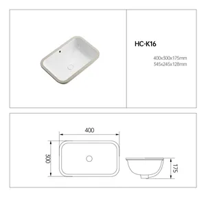 16inch China Wholesale Low Price Small Rectangular Porcelain Under Mount Counter Wash Basin Bathroom Ceramic Undermount Sink