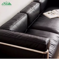 Juego de Sofás de Cuero Negro Moderno Wayon, Relleno de Espuma, con Estructura de Metal Plateado, 4 Plazas, para Sala de Estar, de Lujo