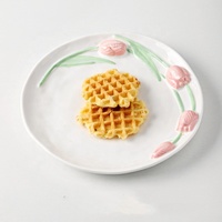 Madou 350 ml – Assiette en céramique 3D style coréen Tulipe, peinte à la main, pour petit-déjeuner, gâteaux et desserts