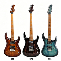 Guitare électrique Surpass Music avec corps en aulne, placage en érable tigré, micros HH, manche en érable torréfié, 6 cordes, guitare pour adulte