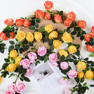Ramillete de Rosas Artificiales Longpei, Flores de Seda en Naranja, Rosa y Amarillo, Decoración para Pared, Entrada, Fotografía - Product Image 1