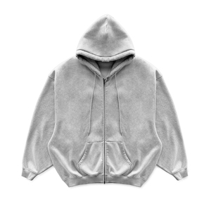 Sudadera con Capucha Oversize Unisex de Felpa Francesa 100% Algodón Gris Personalizada con Cremallera, Estampada y Bordada, de Alta Calidad al por Mayor - Product Image 2