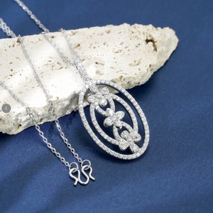 Cadermay Moissanite Pendant 29x19mm Oval Flower Design <b>Silver</b> <b>Necklace</b> Everyday Wear - Product Image 4