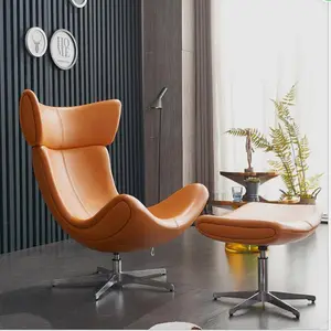 Office Leisure Chair Pu Leather Antique Lazy Chair With Ottoman Floor Sofa Chair For Living Room Hotel Tea Room