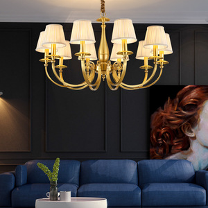 D60cm 6-lights Cloth Cover All <strong>Copper</strong> American Chandelier Creative Living Bedroom Rural Countryside Classic Brass Pendant <strong>Lamp</strong> - Product Image 2