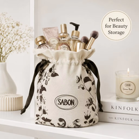 Pochette de voyage en coton et lin à cordon, imprimée sur toute la surface avec logo personnalisé, pour cosmétiques, parfums et maquillage