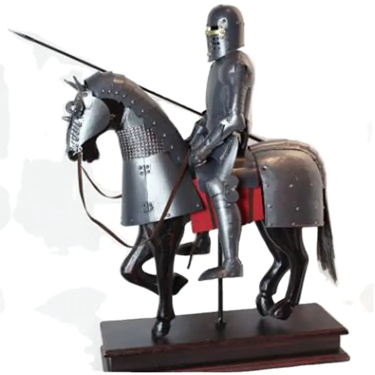 馬に槍を持つ装飾的な金属製の小さな戦士の鎧7006