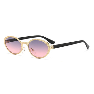 Wholesale Stylish Retro Oval Metal Ladies Outdoor Sun Protection Travel Party All Match Sunglasses - Product Image 5