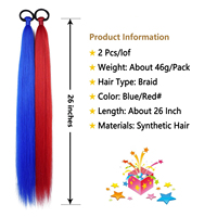 Lot de 2 extensions de queue de cheval tressée avec élastique, lisses et élégantes, à enrouler, rouge et bleu contrastés, 26 pouces