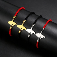 Simple Stainless Steel Glossy Martinique Outline Bracelet for Men and Women Fashionable Red and Black Rope Bracelet