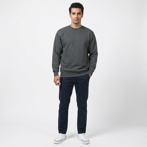 Sudadera de Felpa para Hombre, Cuello Redondo, 400g, Gris, Personalizada, 100% Algodón, Bordada, Transpirable, Ropa Básica - Product Image 1