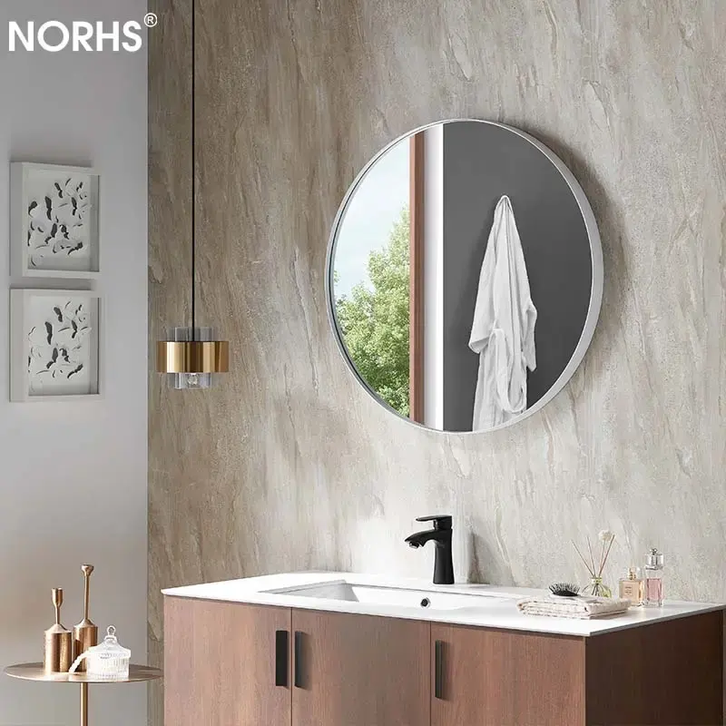 Aluminum Alloy Frame Round Recessed Design Decoration Mirror Switch Wall Mounted Bathroom High Definition Mirrors Spiegel