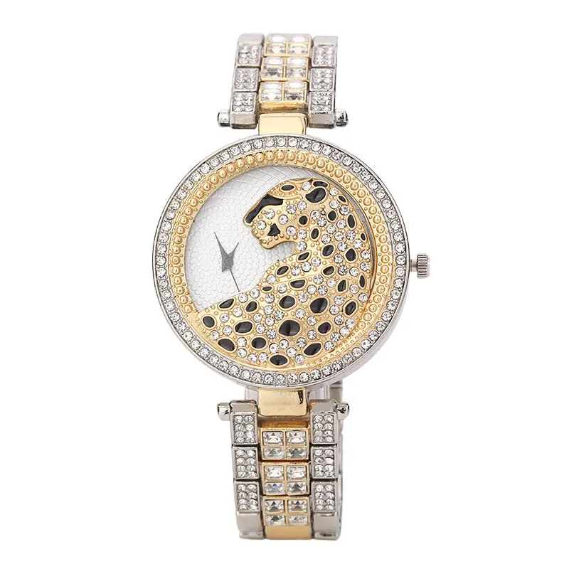 Customized Brand Logo Rhinestone Bling Leopard Dial Dress Bracelet Iced Out Ladies Quartz Wristwatches Luxury Women Watches