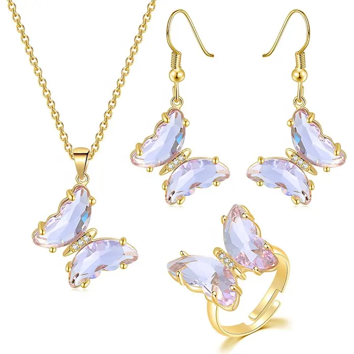 RST New Arrivals Dainty Cheap Women Multicolor Crystal Butterfly Jewelry Set for Christmas Gift S541