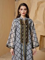 Robes maxi décontractées élégantes du Moyen-Orient, style Dubaï, abaya, robe de grande taille, polyester, broderie, dentelle, motif floral, paillettes, femmes