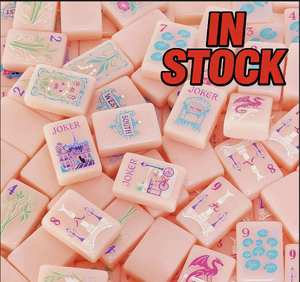 Tuiles de Mahjong Personnalisées en Stock, Impression OEM, Tuiles de Mahjong Américain Uniques Gravées, <span class=keywords><strong>Pièces</strong></span> de Mahjong Rose pour Jeu de Société Printanier - Product Image 1