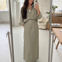 Ensemble de 2 pièces pour femmes musulmanes, chemisier et jupe longue en tissu de lin et viscose, design personnalisé Aschulman, couleur unie