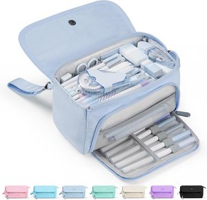 Étui à crayons super grand à 3 compartiments, capacité de 200 crayons, fermeture éclair mignonne, portable, esthétique, fournitures scolaires pour filles, rose - Product Image 4