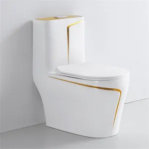 Banyo porselen Wc beyaz ve altın tek parça klozet komodin seramik lüks sıhhi tesisat altın tuvalet
