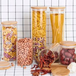 M0583 Eco Friendly 5 Pieces <strong>Jars</strong> Glass Food <strong>Container</strong> <strong>Set</strong> for Kitchen Storage With Bamboo Lids Safe in Microwavable Oven - Product Image 3