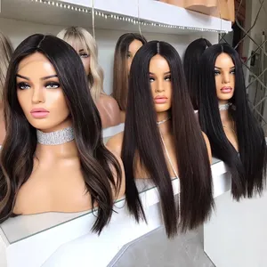 Melhor perucas de renda Fornecedores Raw Virgin Cabelo Humano Brasileiro Dark Brown 150% Densidade Glueless Hd Full Silk Base Wig