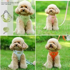 Set tali <span class=keywords><strong>Harness</strong></span> anjing peliharaan, rompi anjing sabuk dada korduroi untuk anak anjing kecil Medium, orang <span class=keywords><strong>Bulldog</strong></span> Perancis - Product Image 3