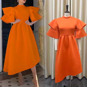 ชุดเดรสสำหรับงานปาร์ตี้ S-5XL สง่างามสำหรับผู้หญิงชุดเดรสแขนยาวทรงใบ<span class=keywords><strong>บัว</strong></span>คู่สีทึบเดรสไซส์ใหญ่พิเศษ - Product Image 4