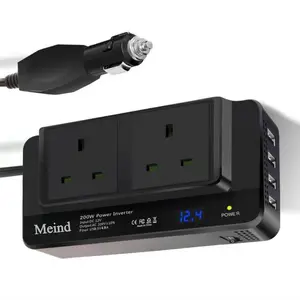 Inversor de copa de onda sinusoidal modificada de 200 vatios Digital de enchufe de Reino Unido, inversor de corriente de 12V CC a CA 240V con 4 puertos de carga USB 4.8A