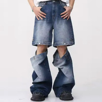 Jins Denim sobek ritsleting musim dingin fungsional kualitas tinggi kustom Jeans Denim berseluncur kancing lurus nyaman cuci longgar pria