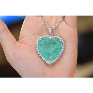 Heart shape synthetic paraiba pendants Brazil crystal fusion colored gemstone jewelry for anniversary gift