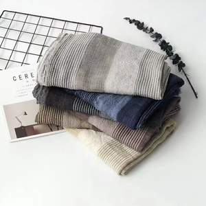 Unisex New Fashion Winter Soft Scarf Cotton Linen Solid Color Long Women's Stripe Crinkle Large Shawl Ethnic <b>Bandana</b> - Product Image 1