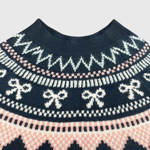 Suéter de Cuello Redondo Azul Marino para Mujer Talla Grande con Patrón de Lazo, Jersey de Punto de Manga Larga, Ropa Casual de Invierno - Product Image 5