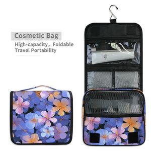 Preciosa Bolsa de Cosméticos Floral Azul, Impermeable, de Poliéster, con Cierre de Cremallera, Portátil, de Viaje, para Mujer, con Logotipo Personalizado, Bolsa de Aseo Colgante - Product Image 4