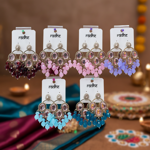 Pendientes Colgantes Jewelemarket Rama, Chapados en Oro Verde, con Piedras Kundan y Cuentas, Accesorio de Moda - Product Image 3