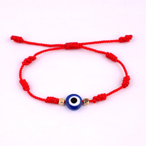 Bracelet en tricot fait à la main, 7 nœuds, fil rouge porte-bonheur réglable, breloque oeil porte-bonheur, Couple, Bracelets, Ojo Turco - Product Image 6