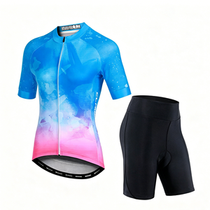 Customized Women's <b>Cycling</b> Jersey Set Red Gradient <b>Short</b> Sleeve With Black <b>Padded</b> <b>Shorts</b> For Bike Riding Competitions - Product Image 4