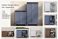Armoire de rangement extérieure en métal sur mesure, 2 portes, ventilée à persiennes, avec toit plat incliné, en acier, pour balcon et patio