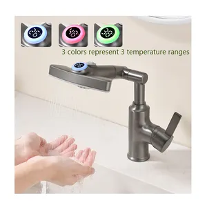 Pistolet métal pivotant robinet salle de bain évier robinet multifonction robinet d'eau led affichage numérique de la température pluie lavabo robinet