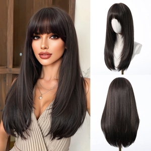 วิกผมยาวตรงสำหรับผู้หญิง 22 นิ้ว สีบลอนด์ผสมไฮไลท์น้ำตาล วิกผมสังเคราะห์แบบใส แสกกลาง ใช้ได้ทุกฤดู - Product Image 5