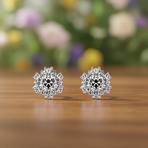 Orecchini a lobo a forma di fiocco di neve in oro bianco con strass rotondi in cristallo e montatura a griffe per donna, gioielli alla moda per feste - Product Image 2