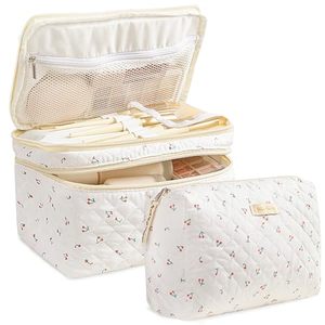 Cotton Large Travel Makeup <b>Bag</b>, Cute Floral Coquette Make up <b>Bag</b> Cosmetic <b>Bag</b> Toiletry <b>Bag</b> - Product Image 1