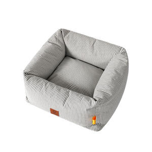 Ganzjähriges Universelles Hundebett Abnehmbar Waschbar Teddy Rechteckig Atmungsaktives Nest Matte Stoff Gestreifter Stil Haustier-Sofa-Bett - Product Image 4