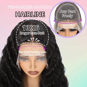 Perruques en cheveux humains Deep Wave sans colle avec dentelle frontale, pré-épilées, en cheveux <span class=keywords><strong>vierges</strong></span> brésiliens, densité 200, pour femmes noires - Product Image 3